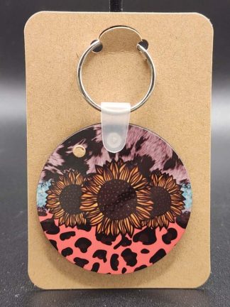 Pink Leopard Sunflowers Keychain