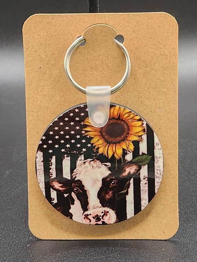 Sunflower Cow Keychain