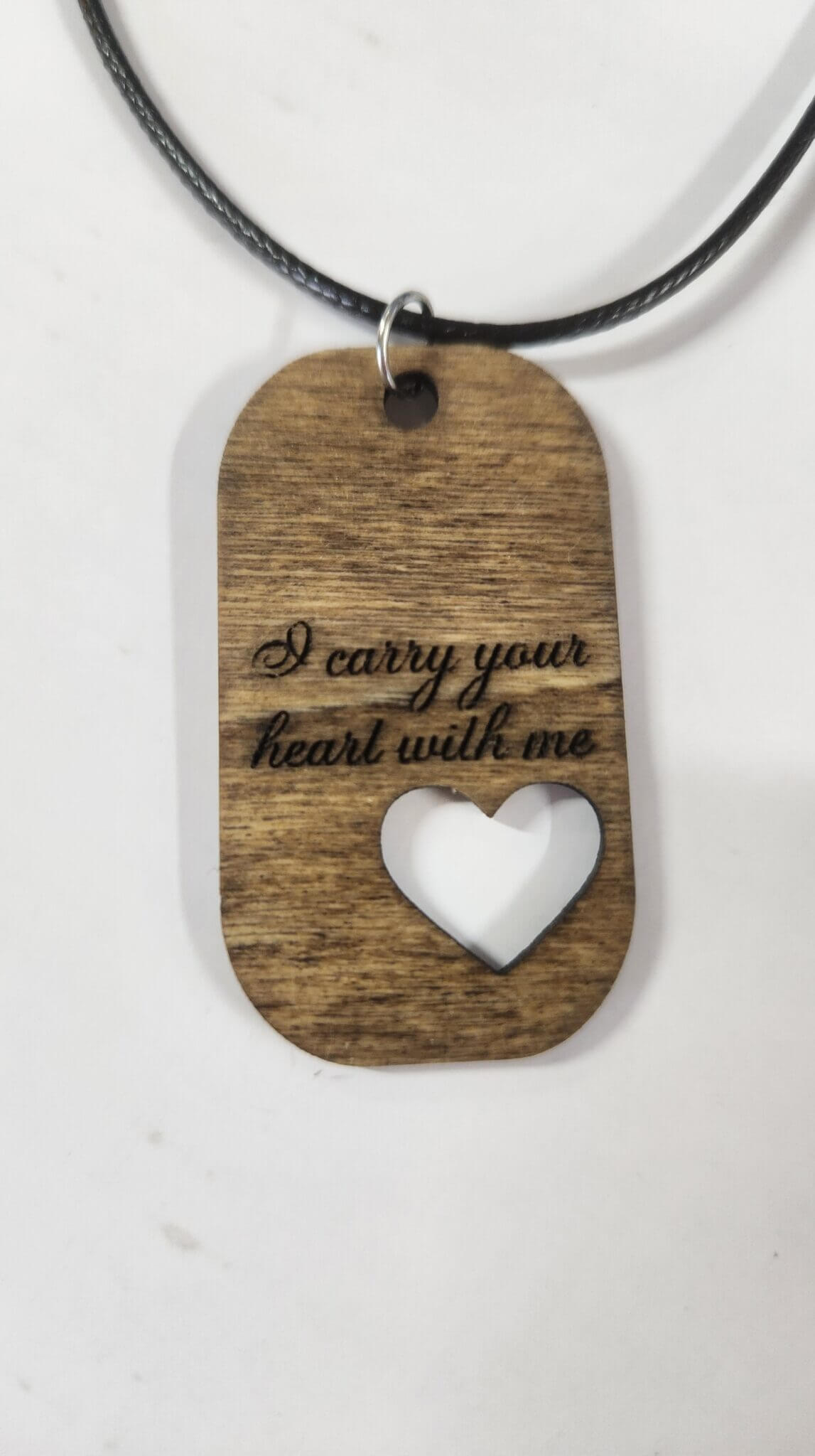 I carry your heart with me wood couples necklace