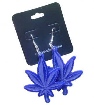 Cannabis Leaf Earrings Offset Blue Acrylic